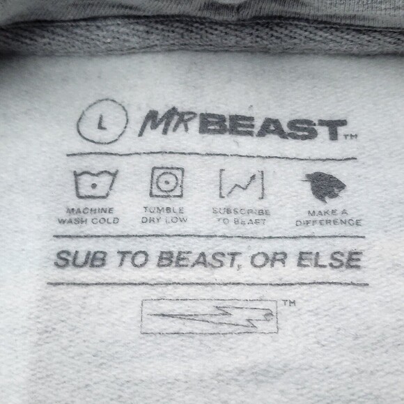 Mr Beast Men's Hoodie Sweater Grey Back Hit Pullover Investors Club Size L - Picture 6 of 11